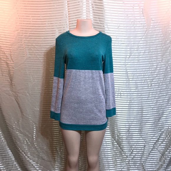Teal Grey Color Block Long Sleeve Oversized Tunic - Picture 1 of 9